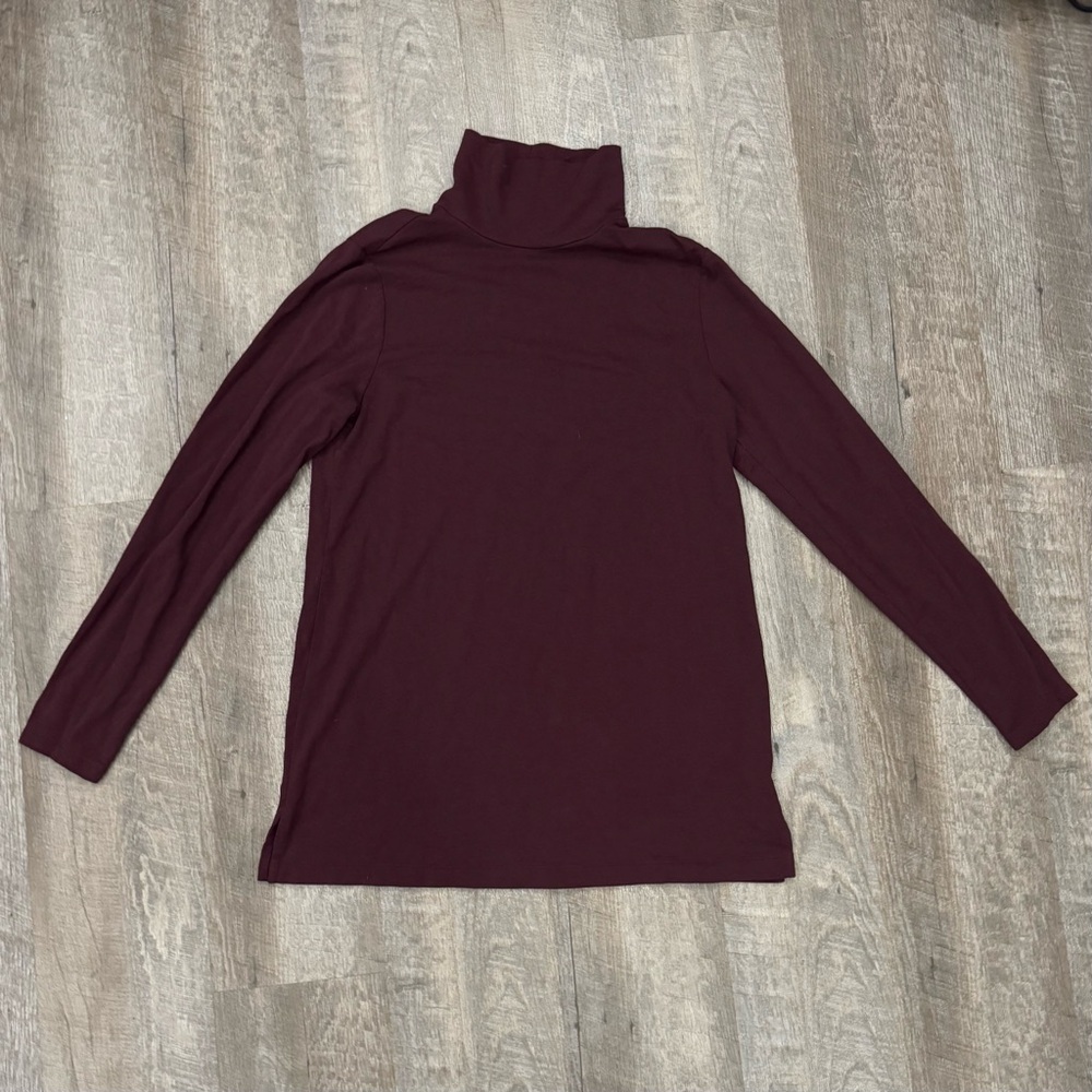 Cozy Basics Merlot Lands End Cotton Blend Turtleneck Layering Sz M 10/12